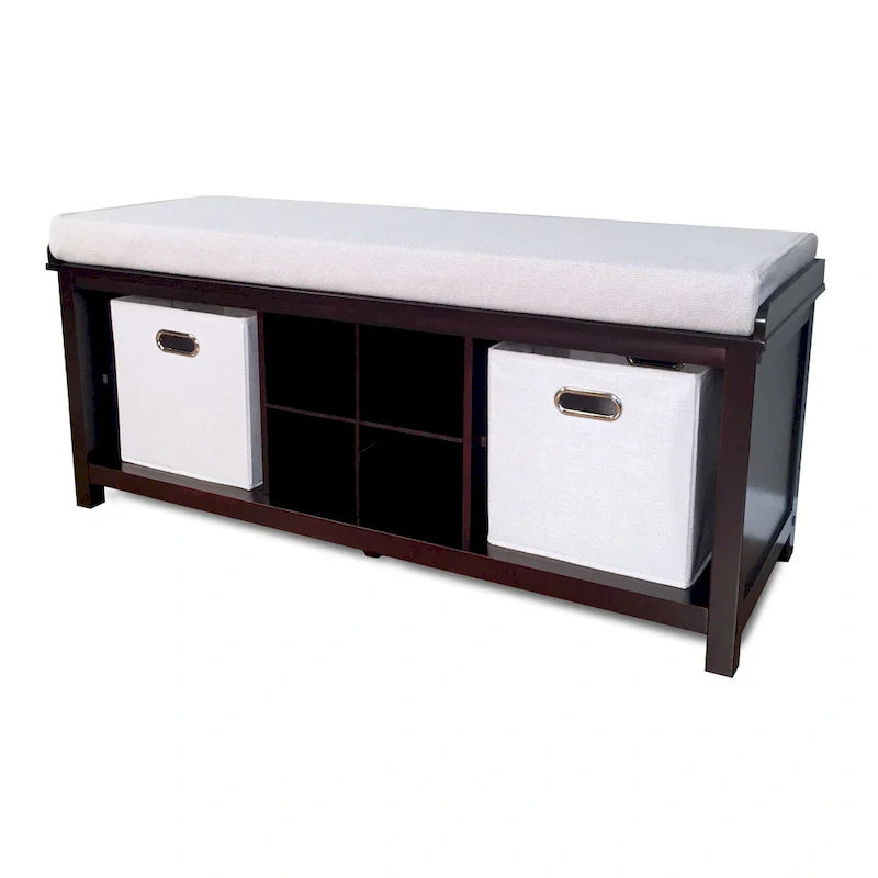 John Louis Home Espresso Solid Wood Entryway Bench with 4 Shoe Cubbies 2