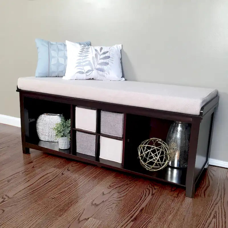 John Louis Home Espresso Solid Wood Entryway Bench with 4 Shoe Cubbies 3