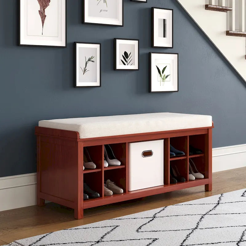 John Louis Home Mahogany Solid Wood Entryway Bench with 8 Shoe Cubbies 1