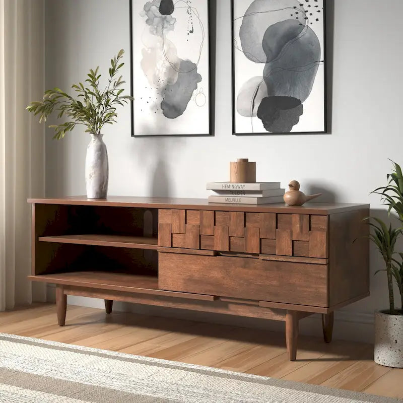 Bardolino 59-Inch Mid-Century Wood TV Stand with 2 Drawers 1