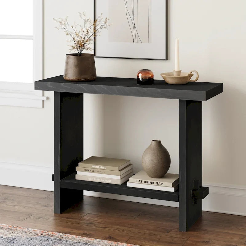 Nathan James Virgo Farmhouse 2-Tier Console Table with Wire-Brushed Wood Finish 38