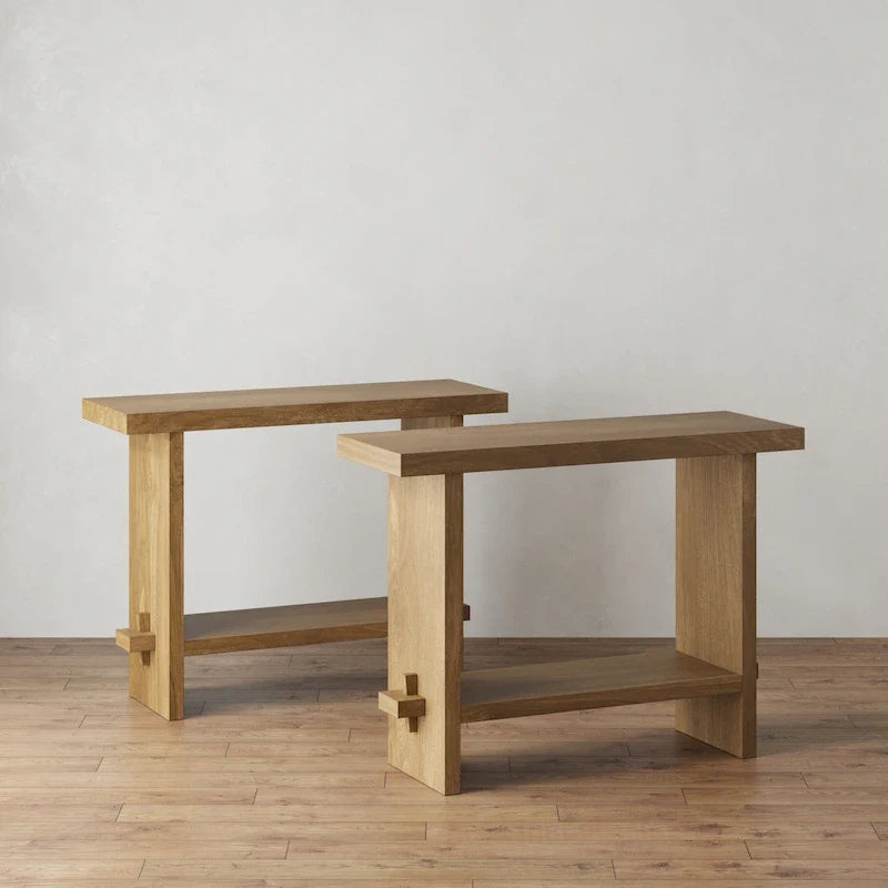 Nathan James Virgo Farmhouse 2-Tier Console Table with Wire-Brushed Wood Finish 39