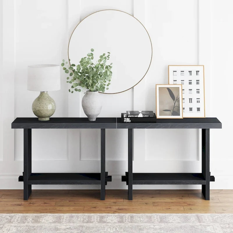 Nathan James Virgo Farmhouse 2-Tier Console Table with Wire-Brushed Wood Finish 40
