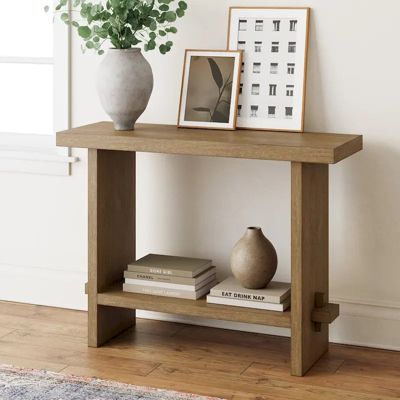 Nathan James Virgo Farmhouse 2-Tier Console Table with Wire-Brushed Wood Finish 1