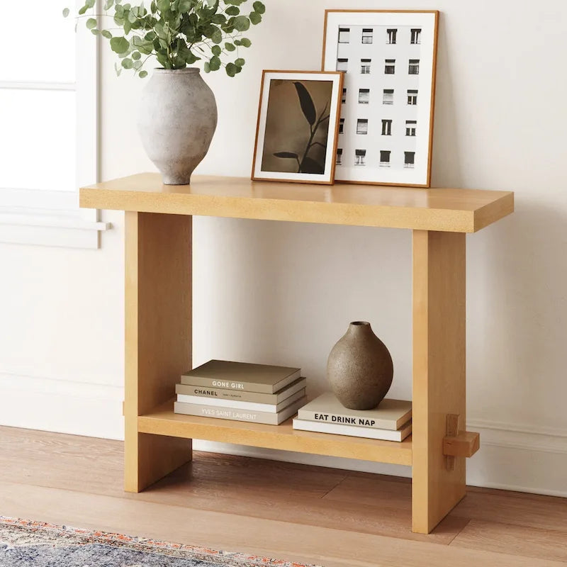 Nathan James Virgo Farmhouse 2-Tier Console Table with Wire-Brushed Wood Finish 2