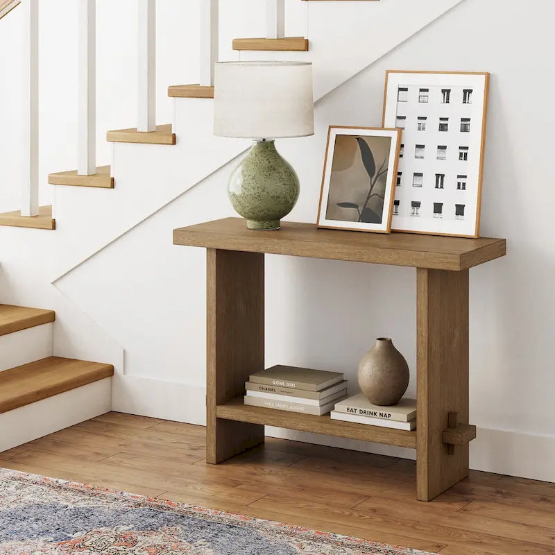 Nathan James Virgo Farmhouse 2-Tier Console Table with Wire-Brushed Wood Finish 5