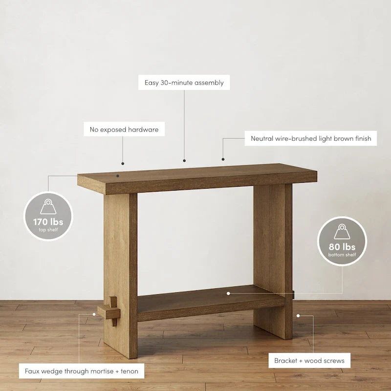 Nathan James Virgo Farmhouse 2-Tier Console Table with Wire-Brushed Wood Finish 6