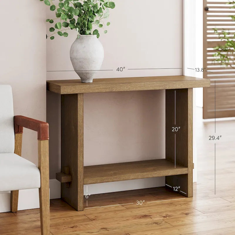 Nathan James Virgo Farmhouse 2-Tier Console Table with Wire-Brushed Wood Finish 7