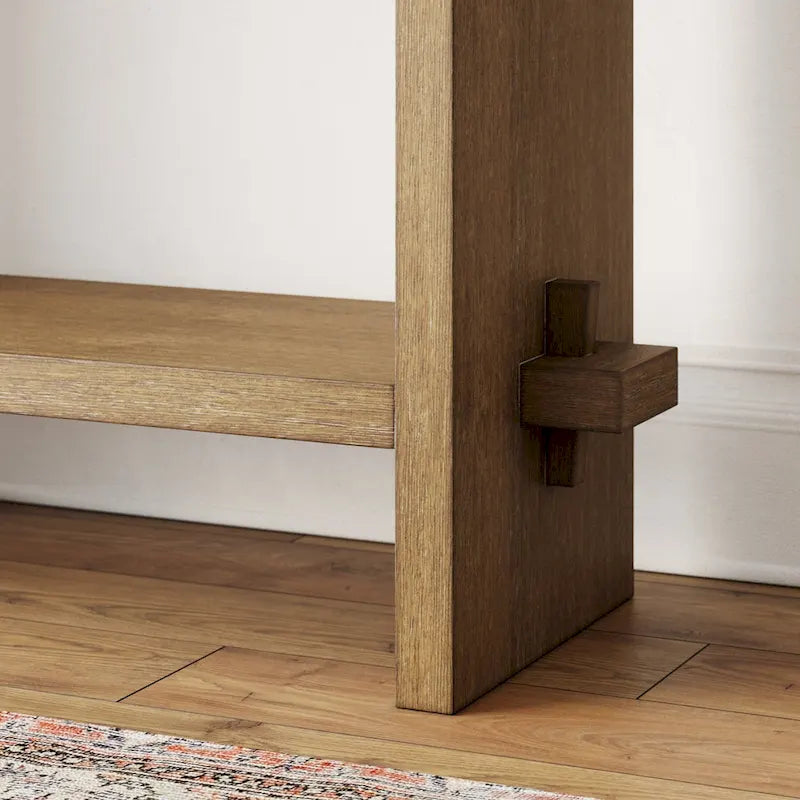 Nathan James Virgo Farmhouse 2-Tier Console Table with Wire-Brushed Wood Finish 9