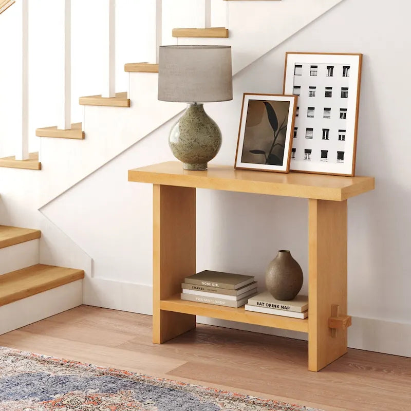 Nathan James Virgo Farmhouse 2-Tier Console Table with Wire-Brushed Wood Finish 10