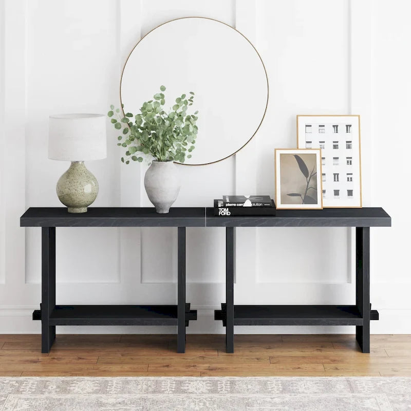 Nathan James Virgo Farmhouse 2-Tier Console Table with Wire-Brushed Wood Finish 16