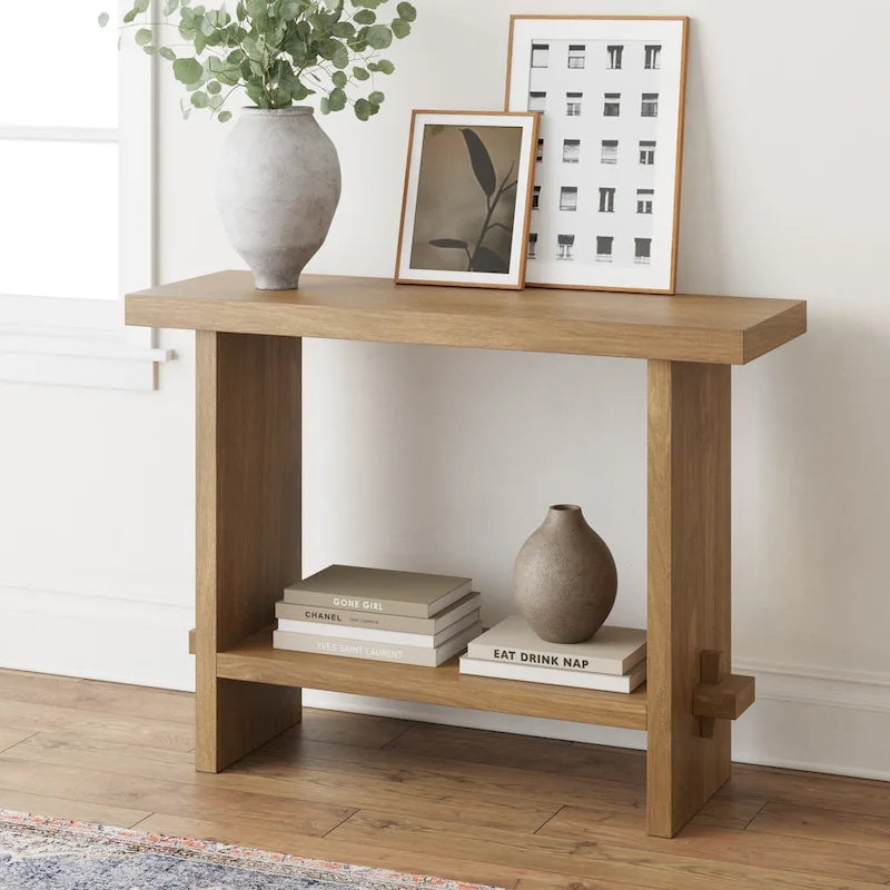 Nathan James Virgo Farmhouse 2-Tier Console Table with Wire-Brushed Wood Finish 18