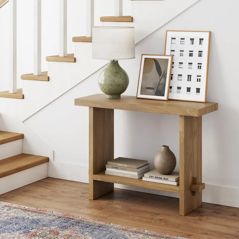 Nathan James Virgo Farmhouse 2-Tier Console Table with Wire-Brushed Wood Finish 19