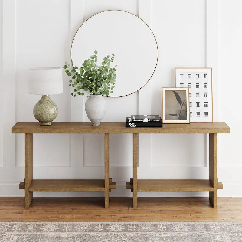 Nathan James Virgo Farmhouse 2-Tier Console Table with Wire-Brushed Wood Finish 26