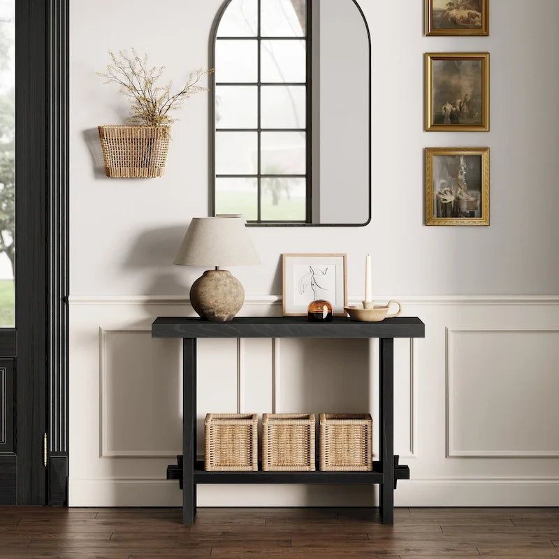 Nathan James Virgo Farmhouse 2-Tier Console Table with Wire-Brushed Wood Finish 28