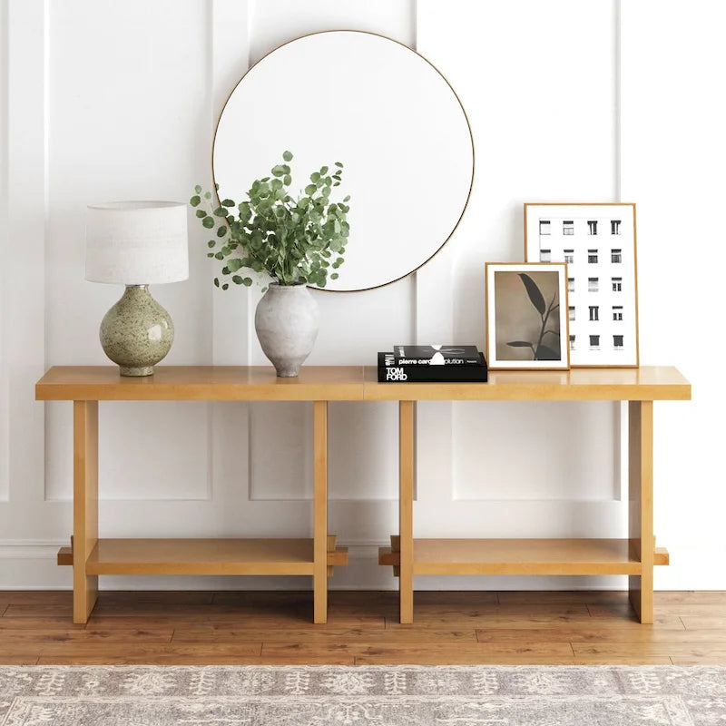 Nathan James Virgo Farmhouse 2-Tier Console Table with Wire-Brushed Wood Finish 35