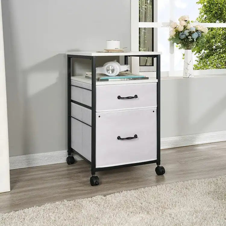 Rolling 2-Drawer Mobile File Cabinet with Open Storage Shelf - Vertical Filing Stand for Printers 34