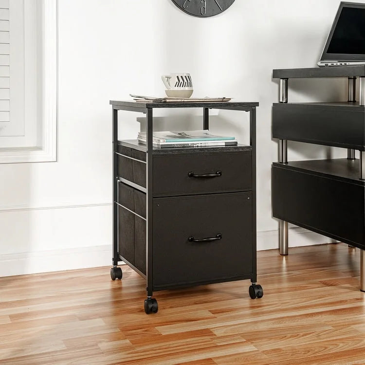Rolling 2-Drawer Mobile File Cabinet with Open Storage Shelf - Vertical Filing Stand for Printers 35