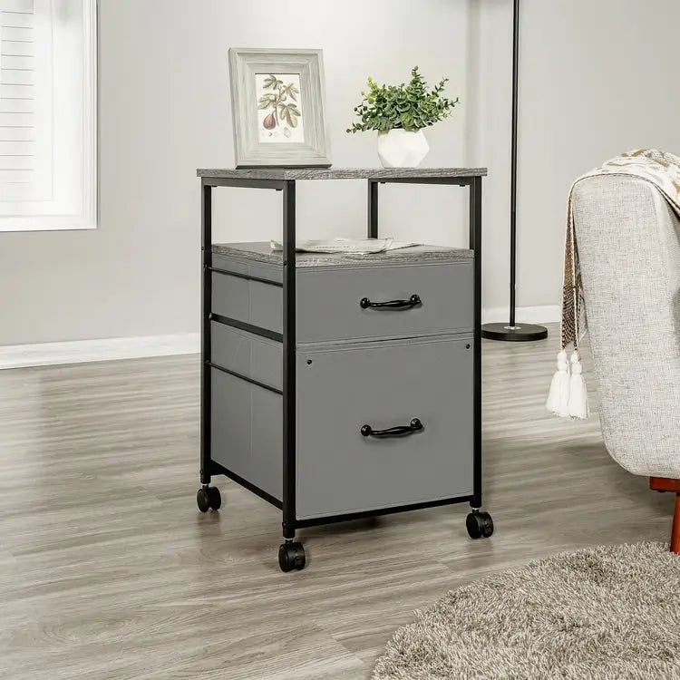 Rolling 2-Drawer Mobile File Cabinet with Open Storage Shelf - Vertical Filing Stand for Printers 2