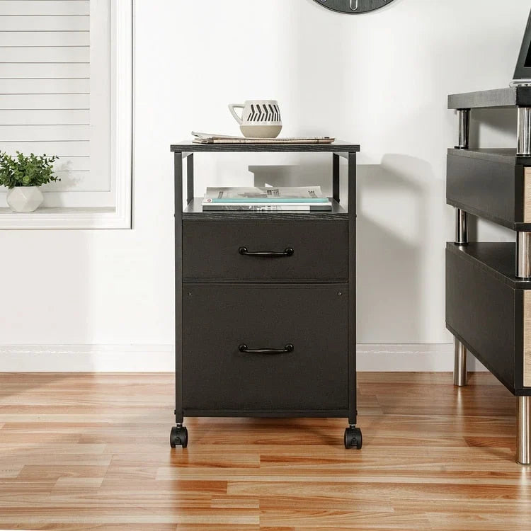 Rolling 2-Drawer Mobile File Cabinet with Open Storage Shelf - Vertical Filing Stand for Printers 4