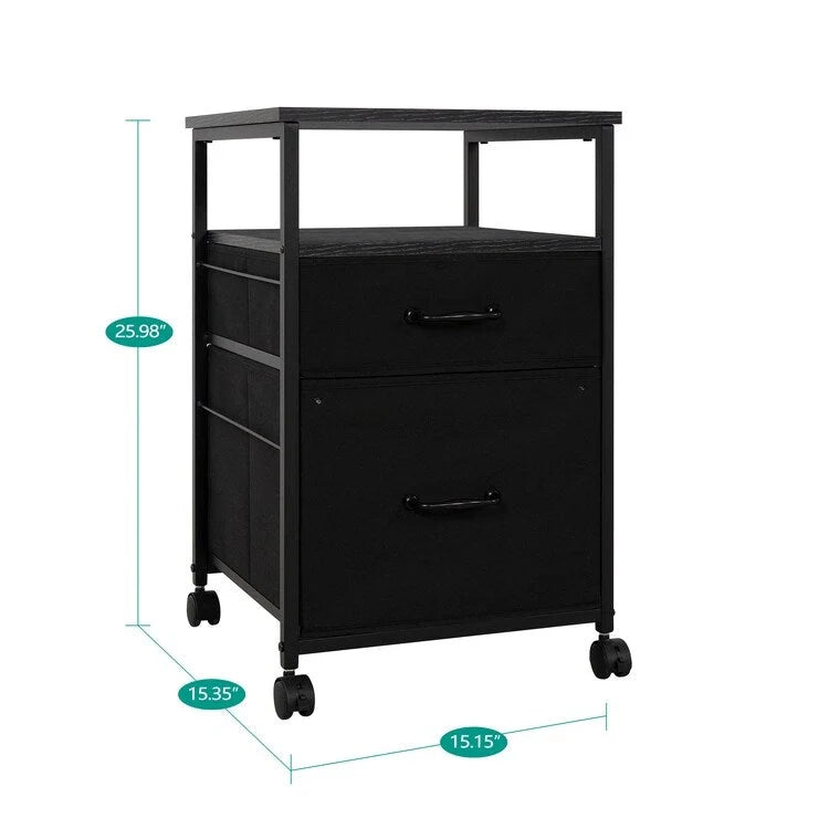 Rolling 2-Drawer Mobile File Cabinet with Open Storage Shelf - Vertical Filing Stand for Printers 5