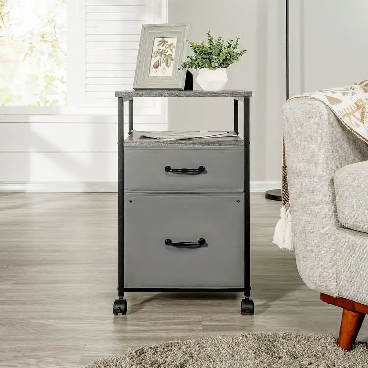 Rolling 2-Drawer Mobile File Cabinet with Open Storage Shelf - Vertical Filing Stand for Printers 13
