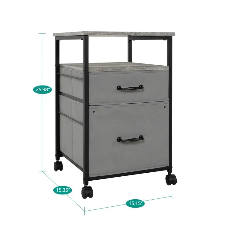 Rolling 2-Drawer Mobile File Cabinet with Open Storage Shelf - Vertical Filing Stand for Printers 14