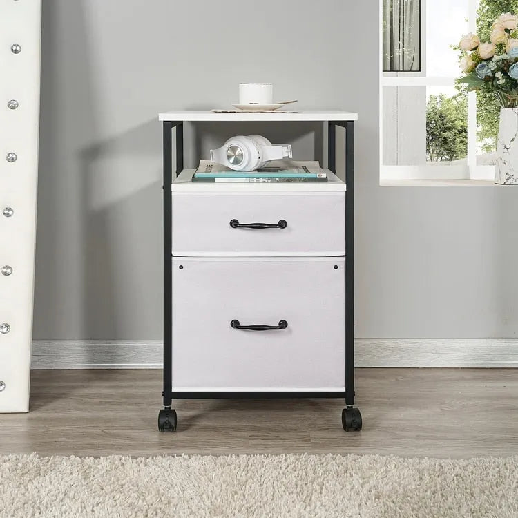 Rolling 2-Drawer Mobile File Cabinet with Open Storage Shelf - Vertical Filing Stand for Printers 23