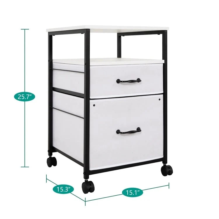 Rolling 2-Drawer Mobile File Cabinet with Open Storage Shelf - Vertical Filing Stand for Printers 24