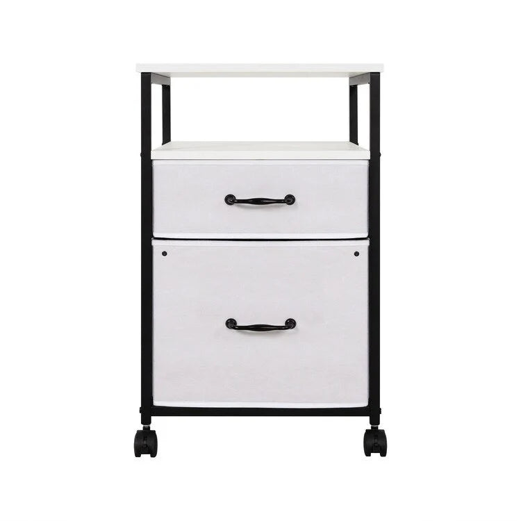 Rolling 2-Drawer Mobile File Cabinet with Open Storage Shelf - Vertical Filing Stand for Printers 25