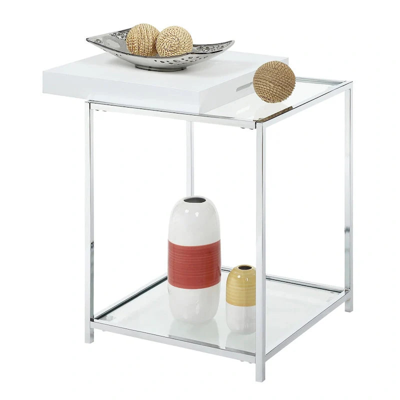 Palm Beach End Table with Shelf and Detachable Trays by Convenience Concepts 2