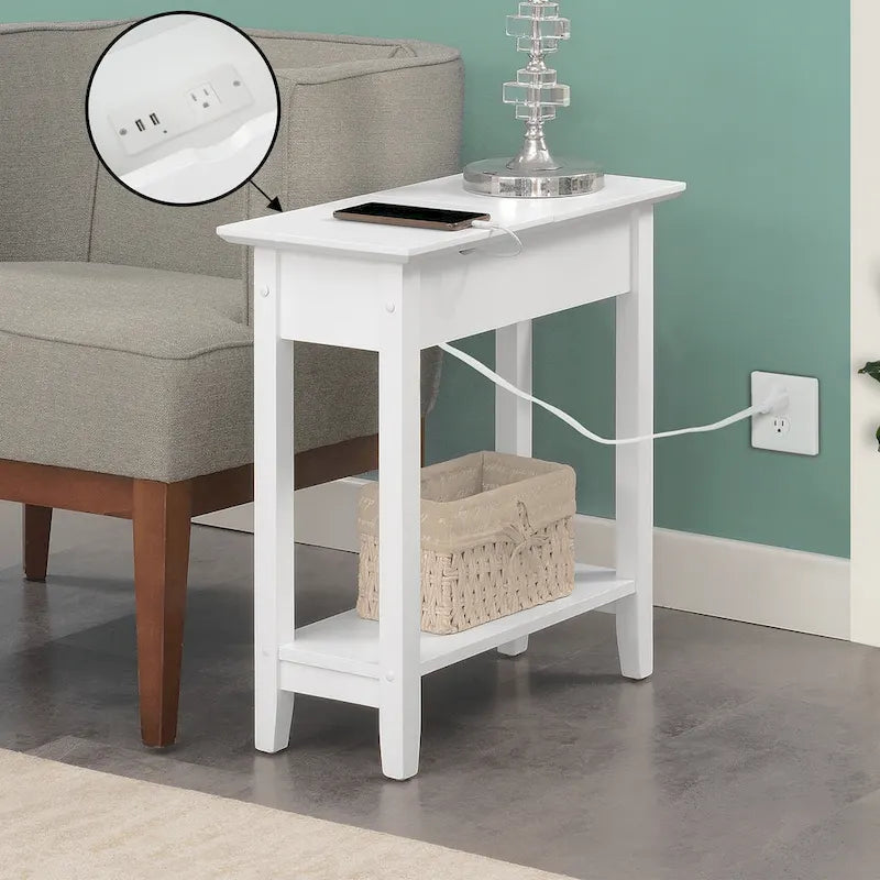 American Heritage Flip Top End Table with Charging Station and Shelf by Convenience Concepts 1
