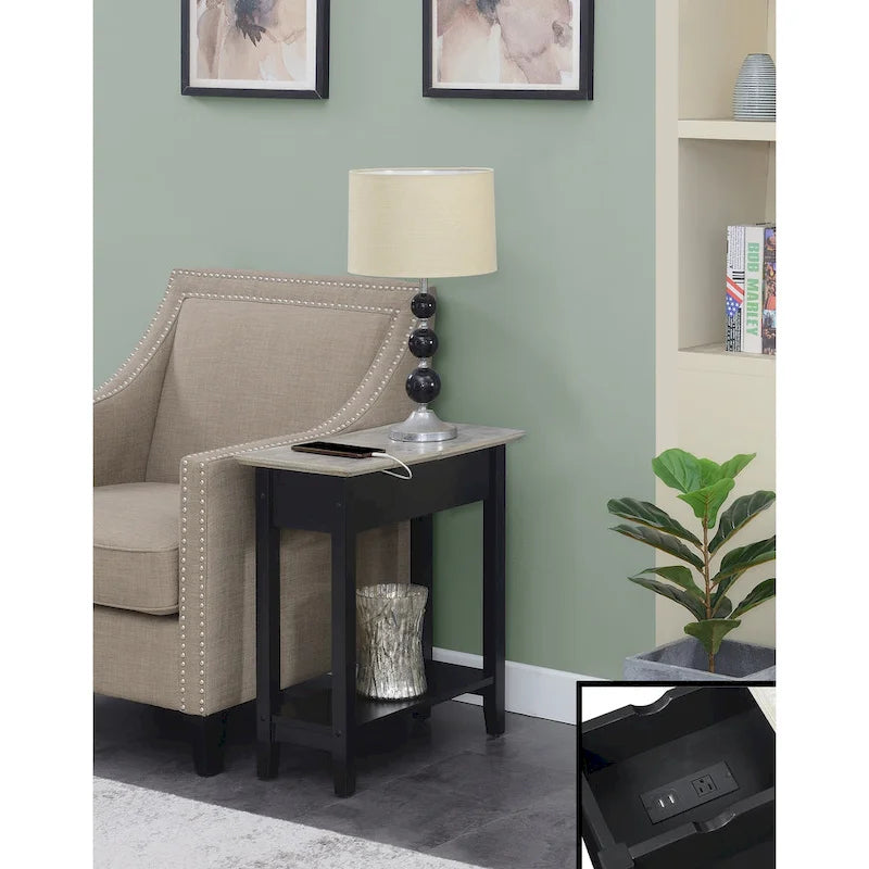 American Heritage Flip Top End Table with Charging Station and Shelf by Convenience Concepts 2