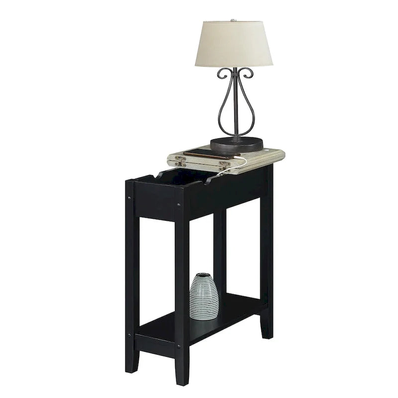 American Heritage Flip Top End Table with Charging Station and Shelf by Convenience Concepts 3