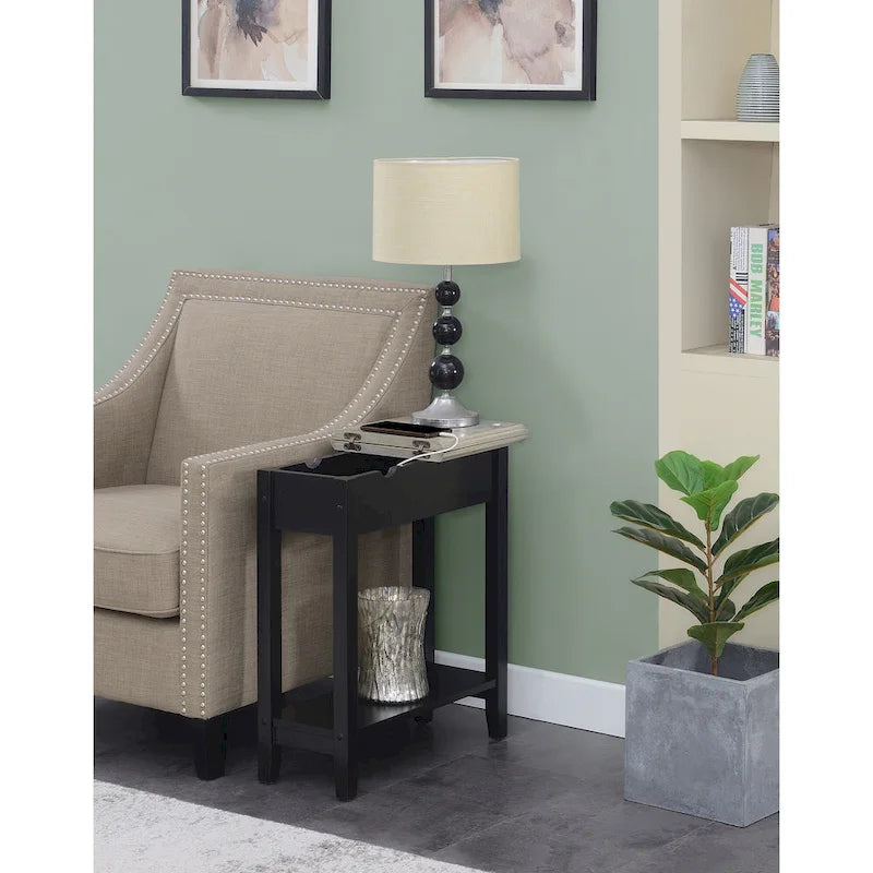 American Heritage Flip Top End Table with Charging Station and Shelf by Convenience Concepts 5
