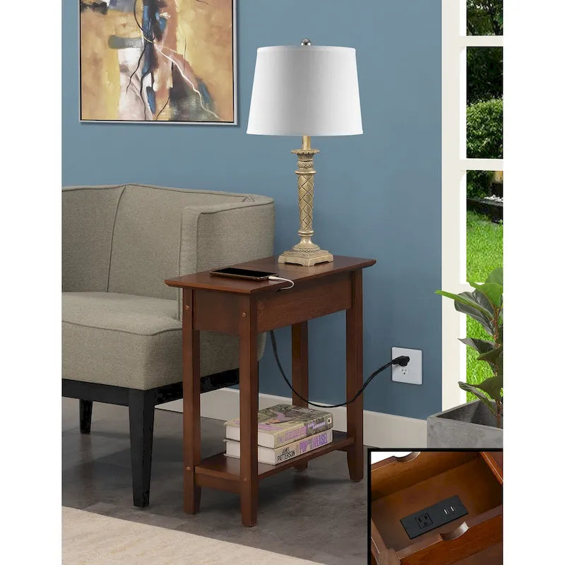 American Heritage Flip Top End Table with Charging Station and Shelf by Convenience Concepts 6