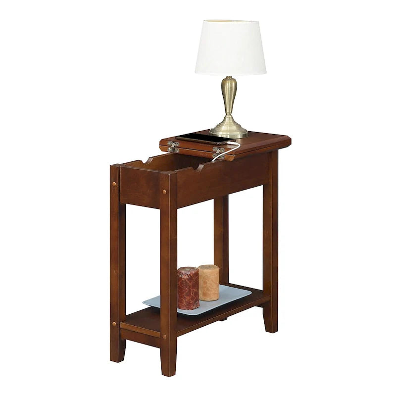 American Heritage Flip Top End Table with Charging Station and Shelf by Convenience Concepts 7