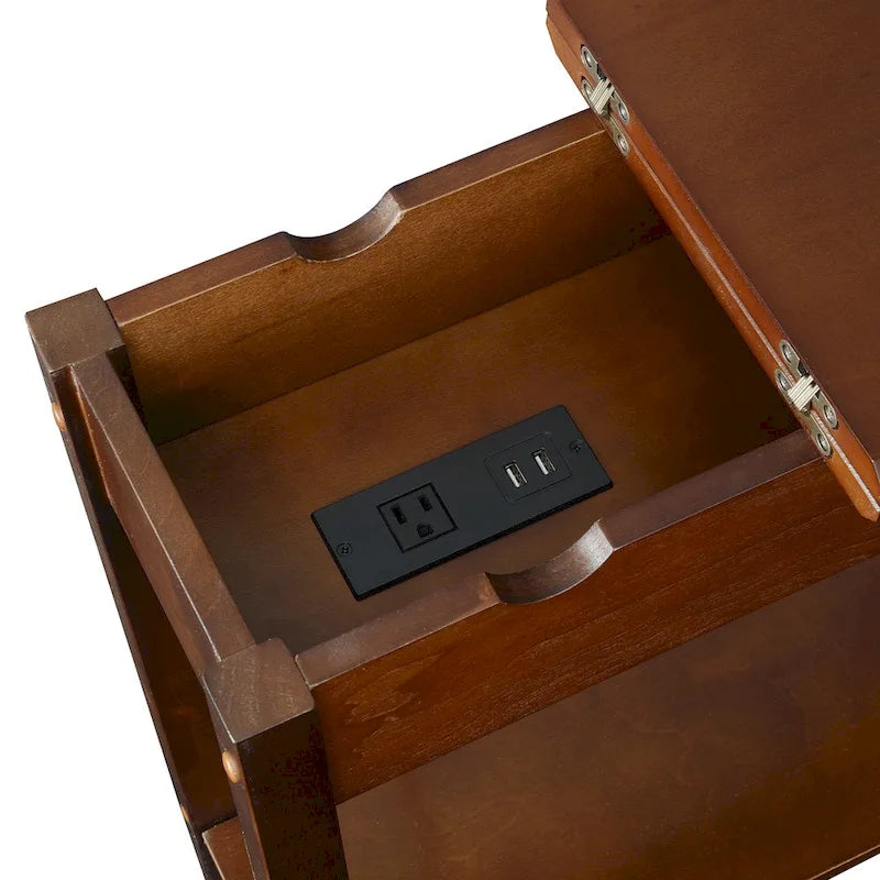 American Heritage Flip Top End Table with Charging Station and Shelf by Convenience Concepts 9