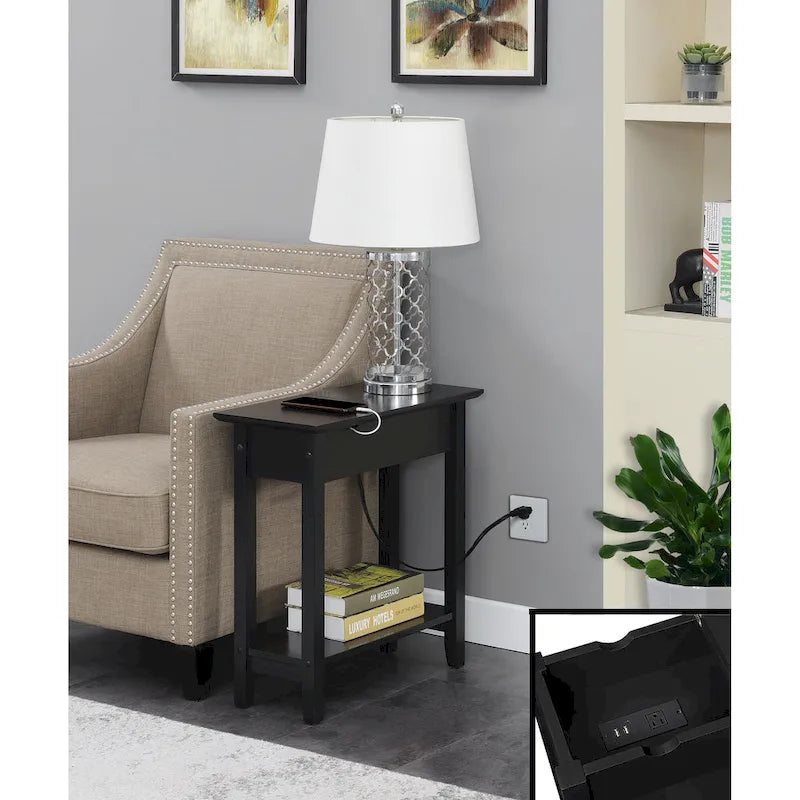American Heritage Flip Top End Table with Charging Station and Shelf by Convenience Concepts 10