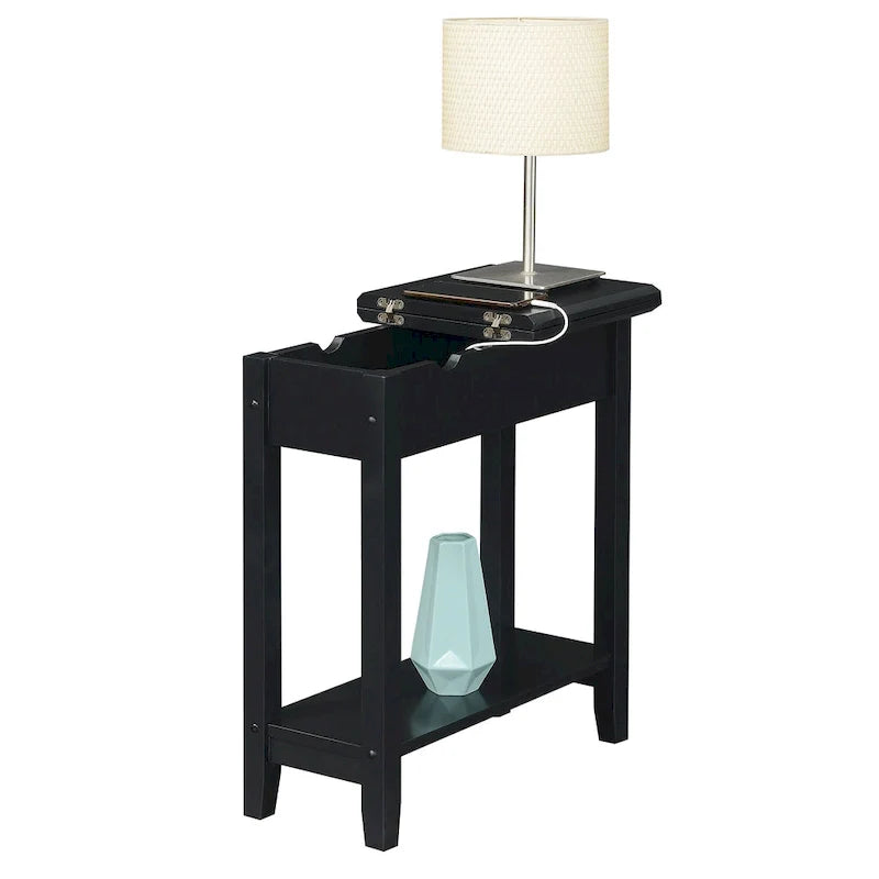 American Heritage Flip Top End Table with Charging Station and Shelf by Convenience Concepts 11