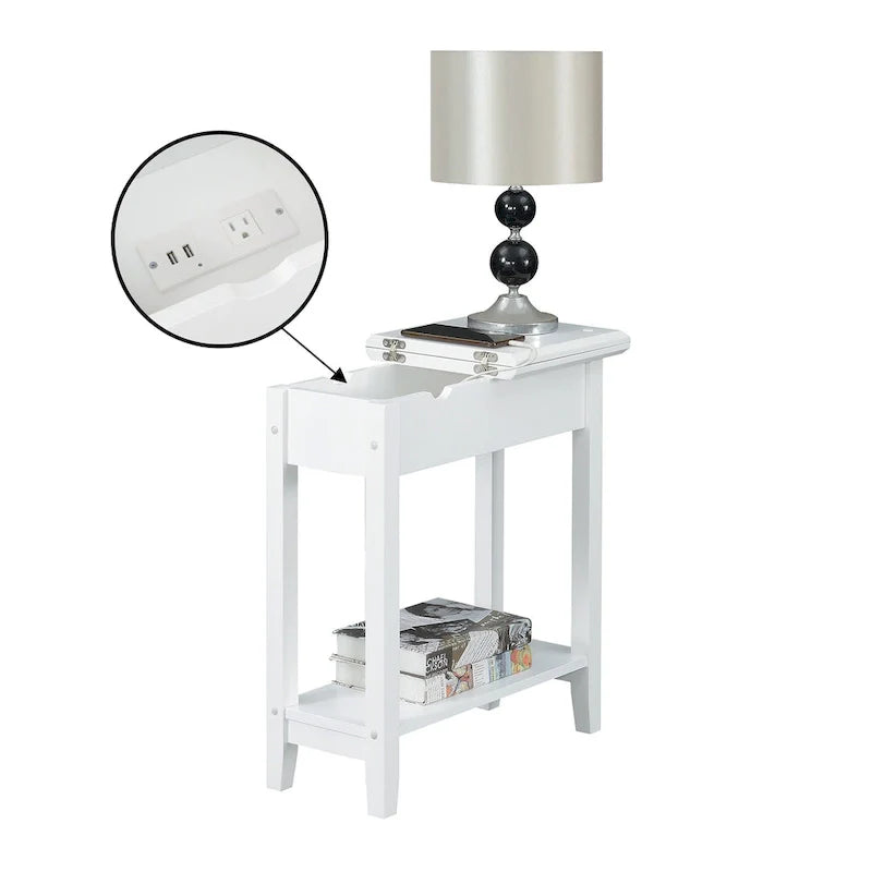 American Heritage Flip Top End Table with Charging Station and Shelf by Convenience Concepts 14