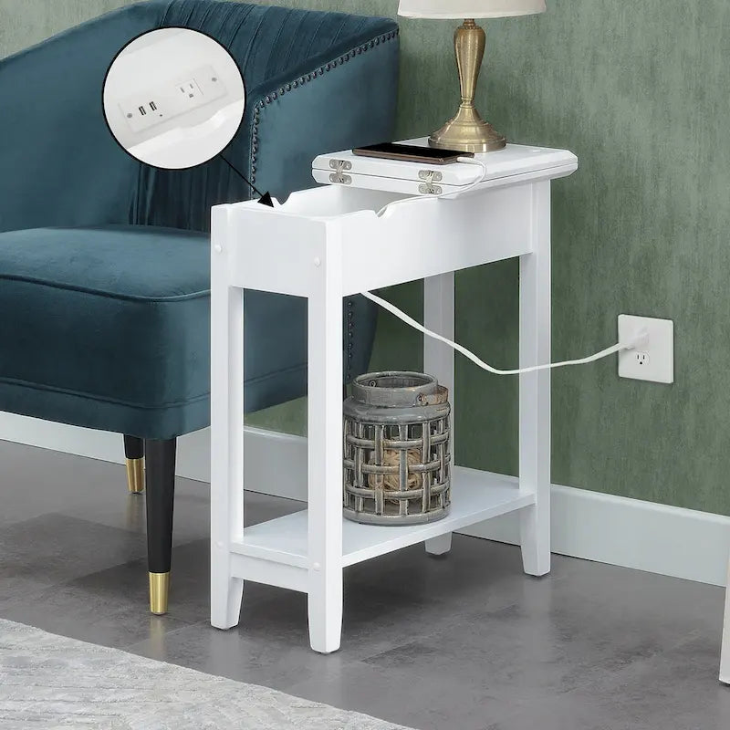 American Heritage Flip Top End Table with Charging Station and Shelf by Convenience Concepts 16