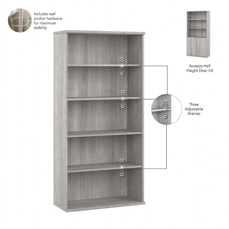 Bush Business Furniture Hybrid Tall 5-Shelf Bookcase 16