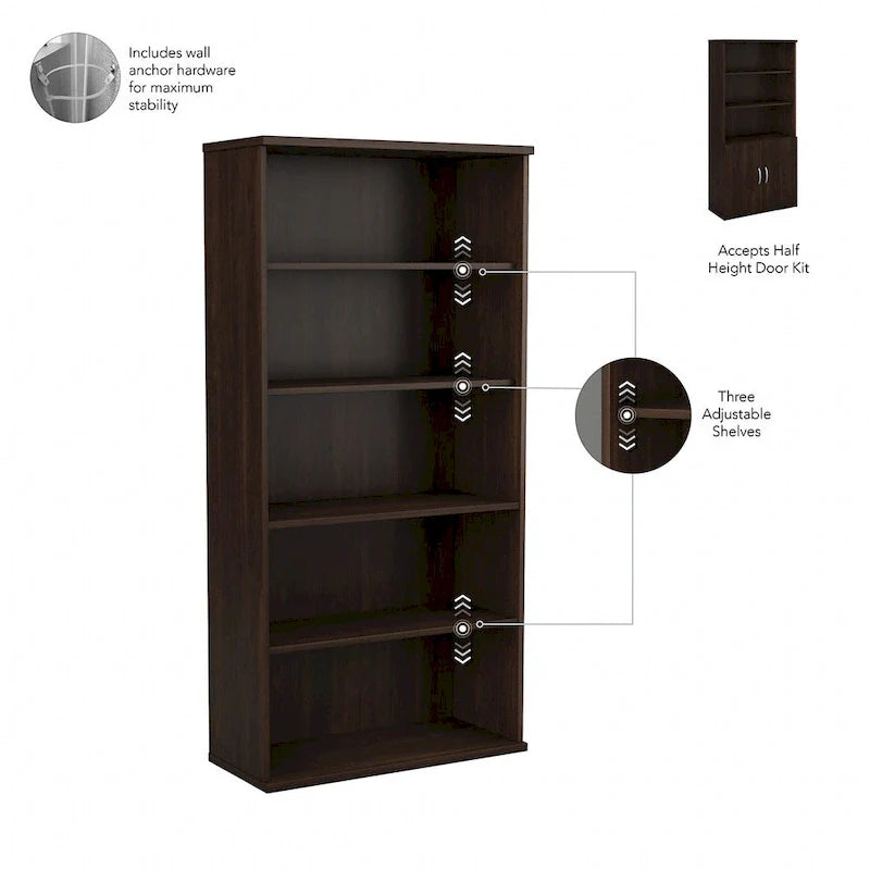 Bush Business Furniture Hybrid Tall 5-Shelf Bookcase 26