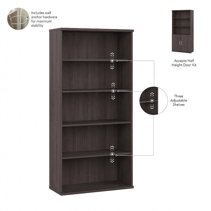 Bush Business Furniture Hybrid Tall 5-Shelf Bookcase 36
