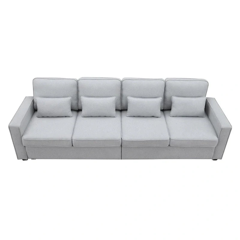 104-Inch Modern Linen Fabric Sofa for 4 with Armrest Pockets and 4 Cushions 9