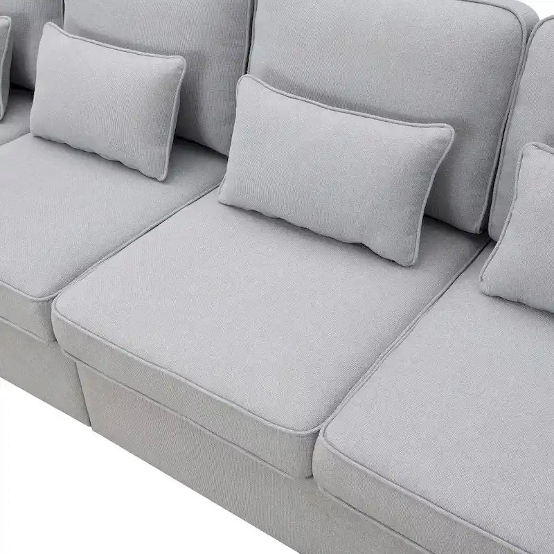 104-Inch Modern Linen Fabric Sofa for 4 with Armrest Pockets and 4 Cushions 10