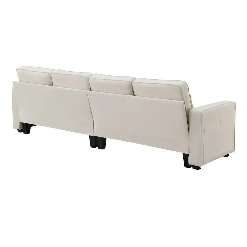 104-Inch Modern Linen Fabric Sofa for 4 with Armrest Pockets and 4 Cushions 15
