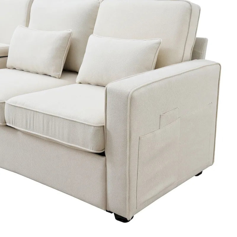 104-Inch Modern Linen Fabric Sofa for 4 with Armrest Pockets and 4 Cushions 16