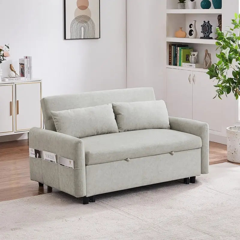 Convertible Sofa Bed Loveseat with Adjustable Backrest, Storage Pockets, and 2 Soft Pillows 3